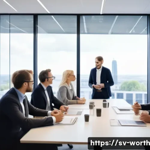 Home 32 시장의 니즈를 반영한 가치 제안 구상 - A professional Swedish business meeting scene in a modern office setting, featuring diverse executiv...
